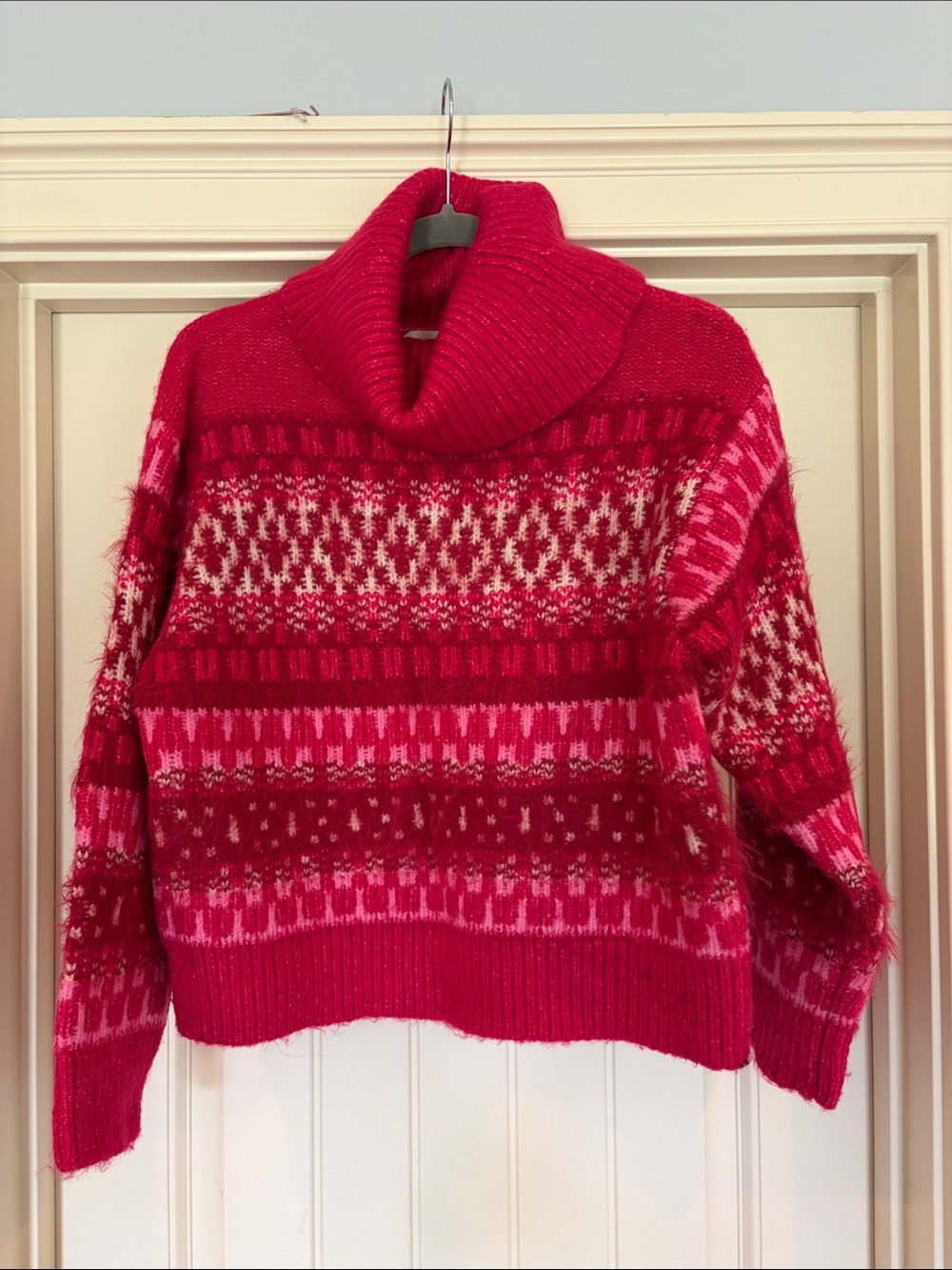 Universal Thread Red and Pink Fair Isle Cowl Neck Sweater